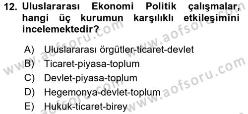 Uluslararası Politik Ekonomi Dersi 2016 - 2017 Yılı (Final) Dönem Sonu Sınav Soruları 12. Soru