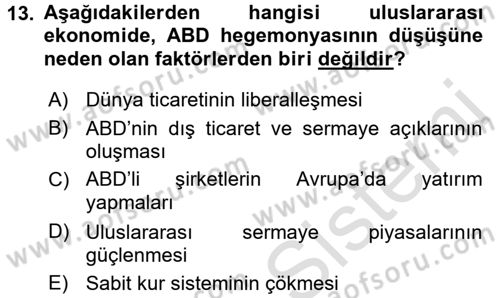 Uluslararası Politik Ekonomi Dersi 2016 - 2017 Yılı (Final) Dönem Sonu Sınav Soruları 13. Soru