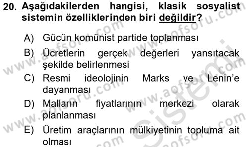 Uluslararası Politik Ekonomi Dersi 2016 - 2017 Yılı (Final) Dönem Sonu Sınav Soruları 20. Soru