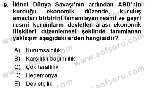 Uluslararası Politik Ekonomi Dersi 2016 - 2017 Yılı (Final) Dönem Sonu Sınav Soruları 9. Soru