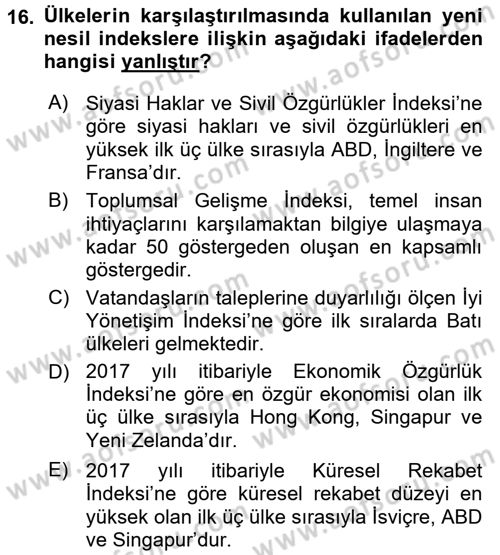 Uluslararası Politik Ekonomi Dersi 2017 - 2018 Yılı (Final) Dönem Sonu Sınav Soruları 16. Soru