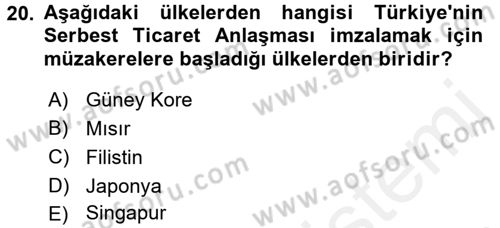Uluslararası Politik Ekonomi Dersi 2017 - 2018 Yılı (Final) Dönem Sonu Sınav Soruları 20. Soru