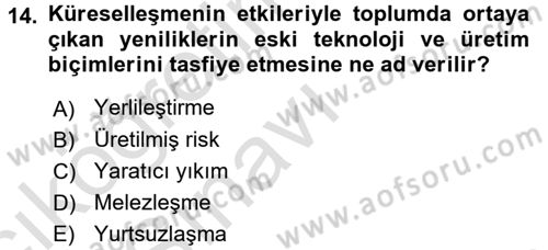 Uluslararası Politik Ekonomi Dersi 2018 - 2019 Yılı 3 Ders Sınav Soruları 14. Soru