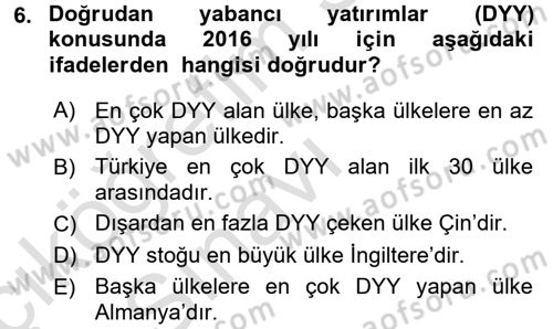 Uluslararası Politik Ekonomi Dersi 2018 - 2019 Yılı 3 Ders Sınav Soruları 6. Soru