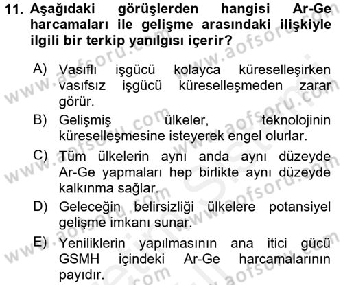 Uluslararası Politik Ekonomi Dersi 2018 - 2019 Yılı (Vize) Ara Sınav Soruları 11. Soru