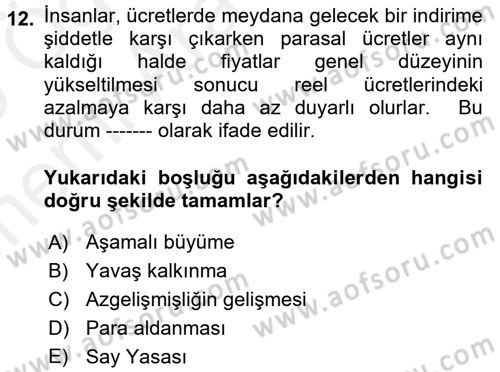 Uluslararası Politik Ekonomi Dersi 2018 - 2019 Yılı (Vize) Ara Sınav Soruları 12. Soru