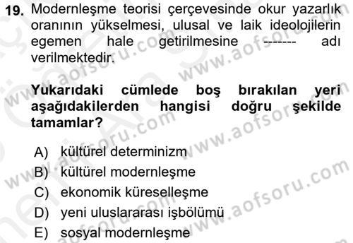 Uluslararası Politik Ekonomi Dersi 2018 - 2019 Yılı (Vize) Ara Sınav Soruları 19. Soru
