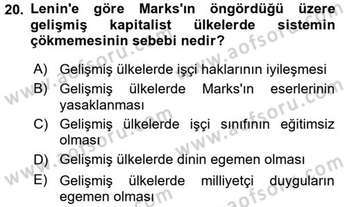 Uluslararası Politik Ekonomi Dersi 2018 - 2019 Yılı (Vize) Ara Sınav Soruları 20. Soru