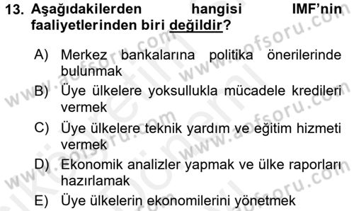 Uluslararası Politik Ekonomi Dersi 2018 - 2019 Yılı (Final) Dönem Sonu Sınav Soruları 13. Soru