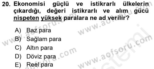 Uluslararası Politik Ekonomi Dersi 2018 - 2019 Yılı (Final) Dönem Sonu Sınav Soruları 20. Soru