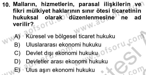 Uluslararası Politik Ekonomi Dersi 2018 - 2019 Yılı Yaz Okulu Sınav Soruları 10. Soru