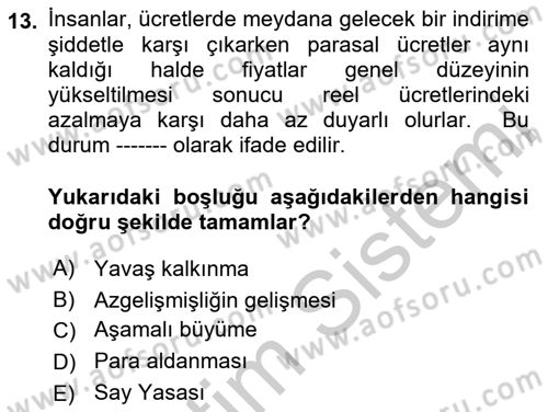 Uluslararası Politik Ekonomi Dersi 2018 - 2019 Yılı Yaz Okulu Sınav Soruları 13. Soru