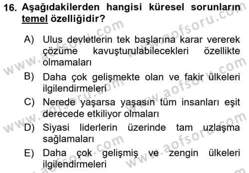 Uluslararası Politik Ekonomi Dersi 2018 - 2019 Yılı Yaz Okulu Sınav Soruları 16. Soru