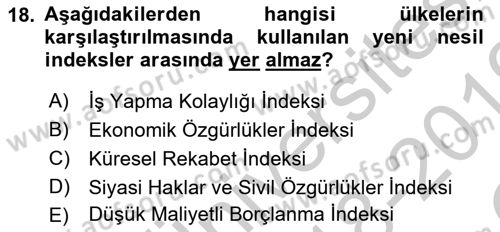 Uluslararası Politik Ekonomi Dersi 2018 - 2019 Yılı Yaz Okulu Sınav Soruları 18. Soru