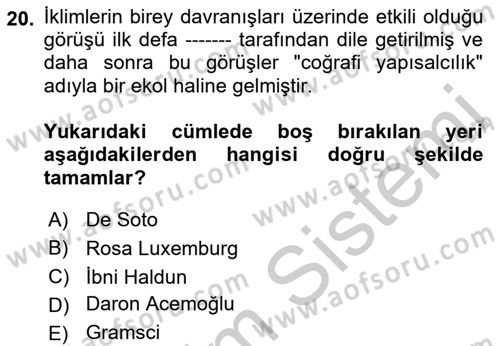Uluslararası Politik Ekonomi Dersi 2018 - 2019 Yılı Yaz Okulu Sınav Soruları 20. Soru