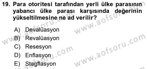 Uluslararası Politik Ekonomi Dersi 2020 - 2021 Yılı Yaz Okulu Sınav Soruları 19. Soru