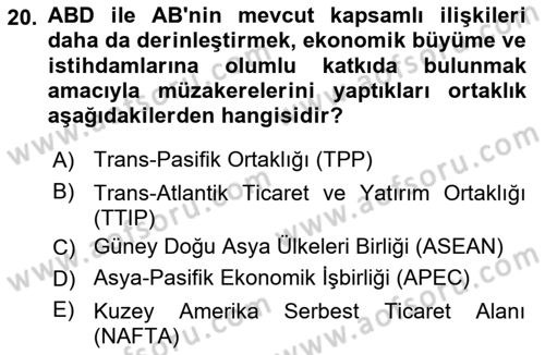 Uluslararası Politik Ekonomi Dersi 2020 - 2021 Yılı Yaz Okulu Sınav Soruları 20. Soru
