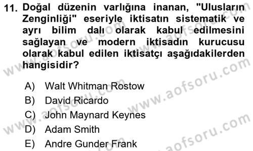 Uluslararası Politik Ekonomi Dersi 2021 - 2022 Yılı (Vize) Ara Sınav Soruları 11. Soru
