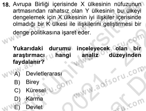 Uluslararası Politik Ekonomi Dersi 2021 - 2022 Yılı (Vize) Ara Sınav Soruları 18. Soru