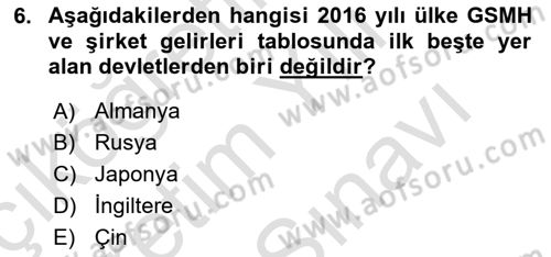 Uluslararası Politik Ekonomi Dersi 2021 - 2022 Yılı (Vize) Ara Sınav Soruları 6. Soru