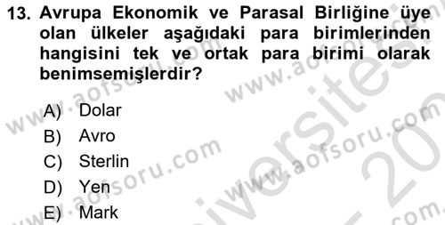 Uluslararası Politik Ekonomi Dersi 2021 - 2022 Yılı (Final) Dönem Sonu Sınav Soruları 13. Soru