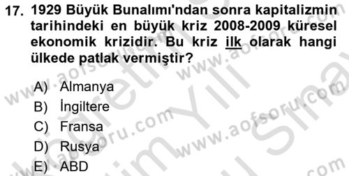 Uluslararası Politik Ekonomi Dersi 2021 - 2022 Yılı (Final) Dönem Sonu Sınav Soruları 17. Soru