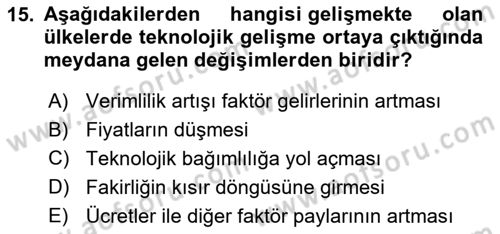 Uluslararası Politik Ekonomi Dersi 2021 - 2022 Yılı Yaz Okulu Sınav Soruları 15. Soru