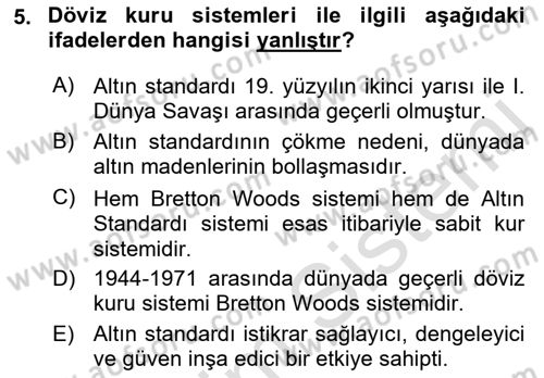 Uluslararası Politik Ekonomi Dersi 2021 - 2022 Yılı Yaz Okulu Sınav Soruları 5. Soru