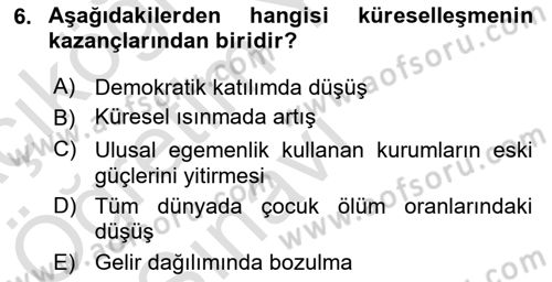 Uluslararası Politik Ekonomi Dersi 2021 - 2022 Yılı Yaz Okulu Sınav Soruları 6. Soru