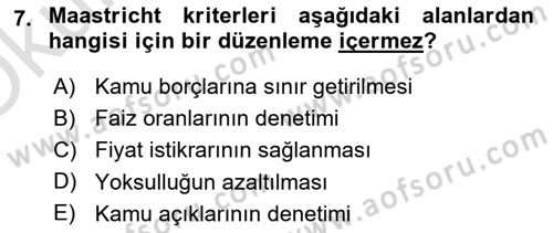 Uluslararası Politik Ekonomi Dersi 2021 - 2022 Yılı Yaz Okulu Sınav Soruları 7. Soru