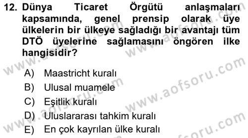 Uluslararası Politik Ekonomi Dersi 2022 - 2023 Yılı Yaz Okulu Sınav Soruları 12. Soru