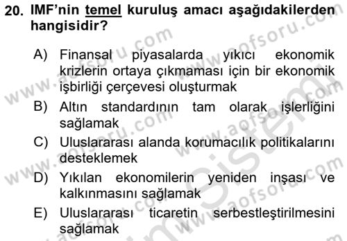 Uluslararası Politik Ekonomi Dersi 2022 - 2023 Yılı Yaz Okulu Sınav Soruları 20. Soru