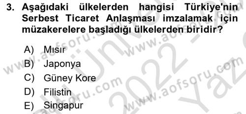 Uluslararası Politik Ekonomi Dersi 2022 - 2023 Yılı Yaz Okulu Sınav Soruları 3. Soru
