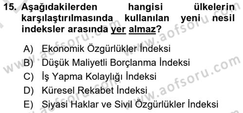 Uluslararası Politik Ekonomi Dersi 2023 - 2024 Yılı (Final) Dönem Sonu Sınav Soruları 15. Soru