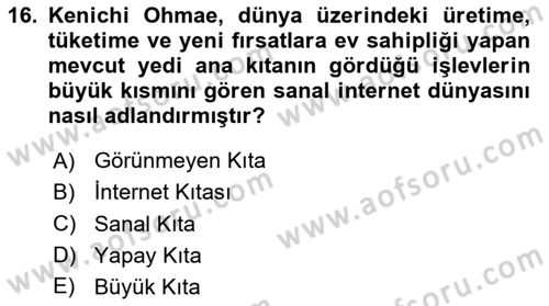 Uluslararası Politik Ekonomi Dersi 2023 - 2024 Yılı (Final) Dönem Sonu Sınav Soruları 16. Soru