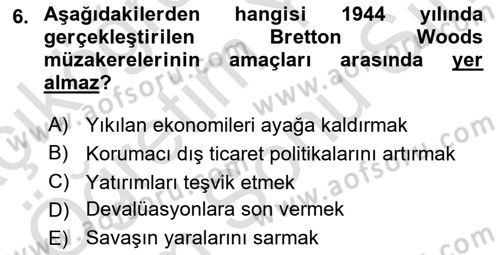 Uluslararası Politik Ekonomi Dersi 2023 - 2024 Yılı (Final) Dönem Sonu Sınav Soruları 6. Soru