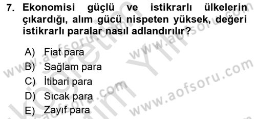 Uluslararası Politik Ekonomi Dersi 2023 - 2024 Yılı Yaz Okulu Sınav Soruları 7. Soru