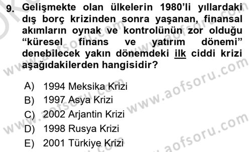 Uluslararası Politik Ekonomi Dersi 2023 - 2024 Yılı Yaz Okulu Sınav Soruları 9. Soru