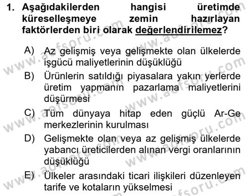 Uluslararası Politik Ekonomi Dersi 2024 - 2025 Yılı (Vize) Ara Sınav Soruları 1. Soru