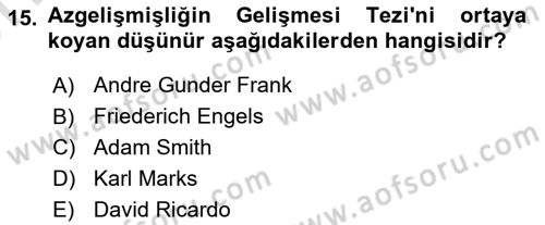 Uluslararası Politik Ekonomi Dersi 2024 - 2025 Yılı (Vize) Ara Sınav Soruları 15. Soru