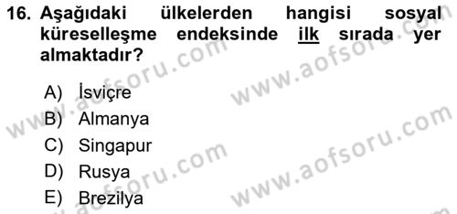 Uluslararası Politik Ekonomi Dersi 2024 - 2025 Yılı (Vize) Ara Sınav Soruları 16. Soru
