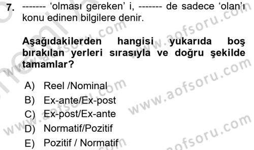 Uluslararası Politik Ekonomi Dersi 2024 - 2025 Yılı (Vize) Ara Sınav Soruları 7. Soru