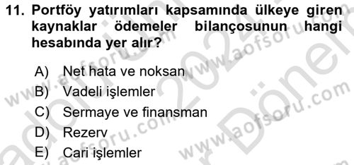 Uluslararası Politik Ekonomi Dersi 2024 - 2025 Yılı (Final) Dönem Sonu Sınav Soruları 11. Soru