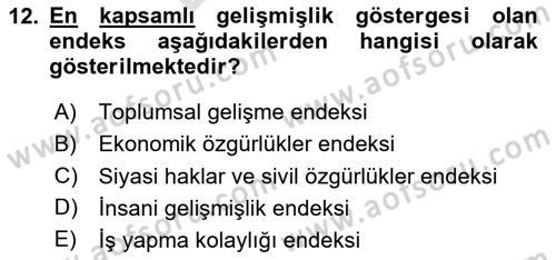 Uluslararası Politik Ekonomi Dersi 2024 - 2025 Yılı (Final) Dönem Sonu Sınav Soruları 12. Soru