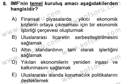 Uluslararası Politik Ekonomi Dersi 2024 - 2025 Yılı (Final) Dönem Sonu Sınav Soruları 8. Soru