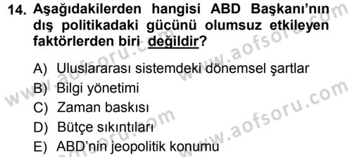Amerikan Dış Politikası Dersi 2012 - 2013 Yılı (Vize) Ara Sınav Soruları 14. Soru