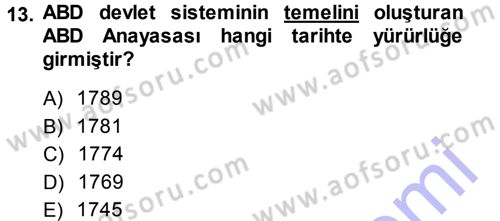 Amerikan Dış Politikası Dersi Ara Sınavı Deneme Sınav Soruları 13. Soru