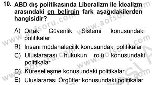 Amerikan Dış Politikası Dersi 2013 - 2014 Yılı Tek Ders Sınav Soruları 10. Soru