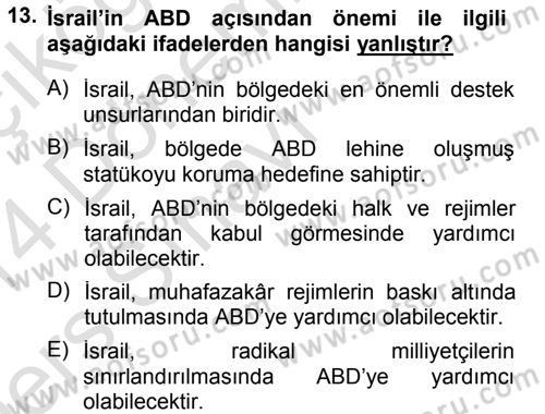 Amerikan Dış Politikası Dersi 2013 - 2014 Yılı Tek Ders Sınav Soruları 13. Soru