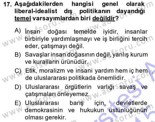 Amerikan Dış Politikası Dersi Ara Sınavı Deneme Sınav Soruları 17. Soru